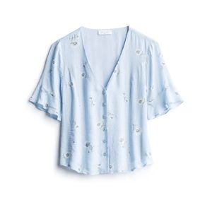 blue flutter sleeve top